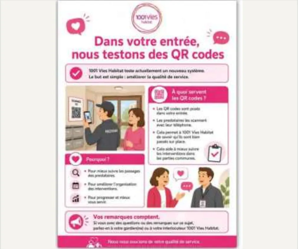 Affiche locataires 1001 Vies Habitat : « Dans votre entrée, nous testons des QR codes »